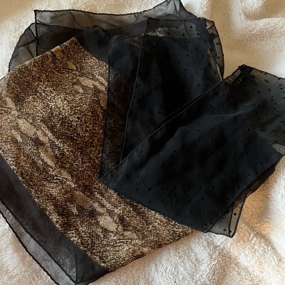 Vintage (2) Classy Scarfs - one Black and One Brown RattleSnake